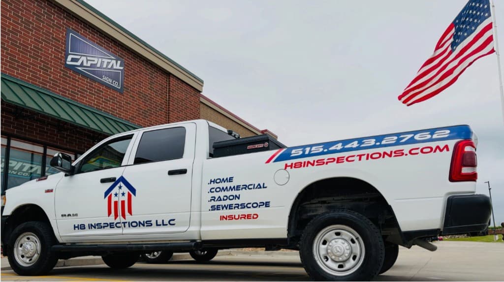 H8 Inspections wrapped truck — home, commercial, radon, and sewer scope inspections
